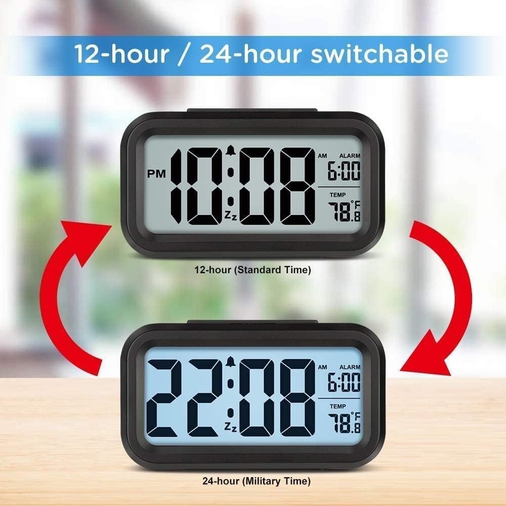 Digital Alarm Clock with Automatic Sensor, Date and Temperature Display, Compact Desk Table Clock f